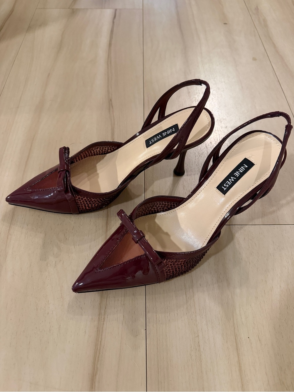 Nine West Burgundy Patent Pointed-Toe Slingback Heels